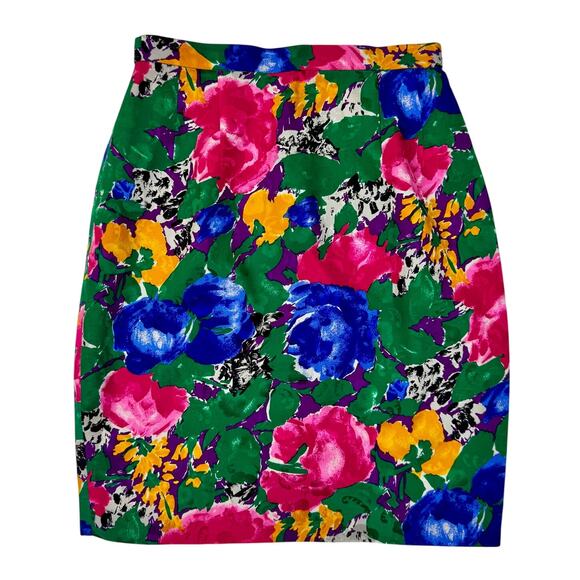 Unbranded Dresses & Skirts - Vintage 100% Silk Floral Pencil Skirt Size 2 Multicolor High Waist Made in Korea